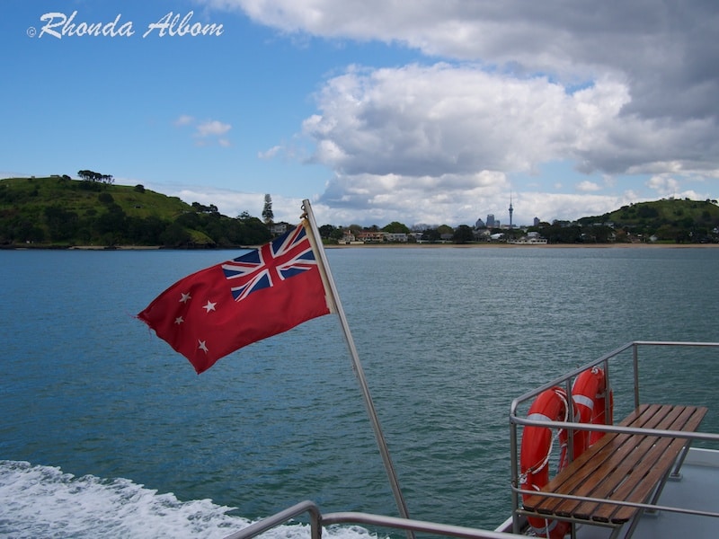 New Zealand's Maritime Flag on the back of the ferry to Auckland