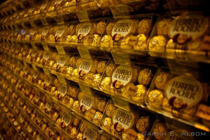 Piles of Fererro Rochers were in the top of a grocery store in Sydney, Australia. Copyright Sarah E. Albom 2015; for more photos of Sydney, visit the blog