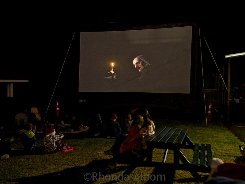 Outdoor movies at MOTAT's Christmas lights display in Auckland New Zealand