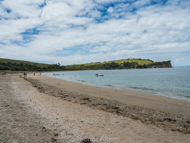 A view of Te Haruhi Beach in Shakespear Park, Auckland, New Zealand