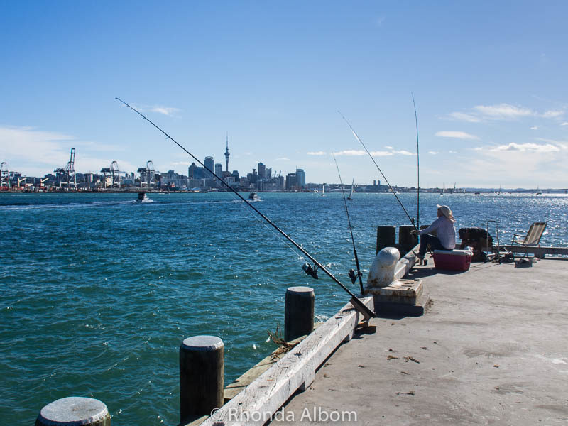 Fishing on Devonport Wharf in Auckland New Zealand