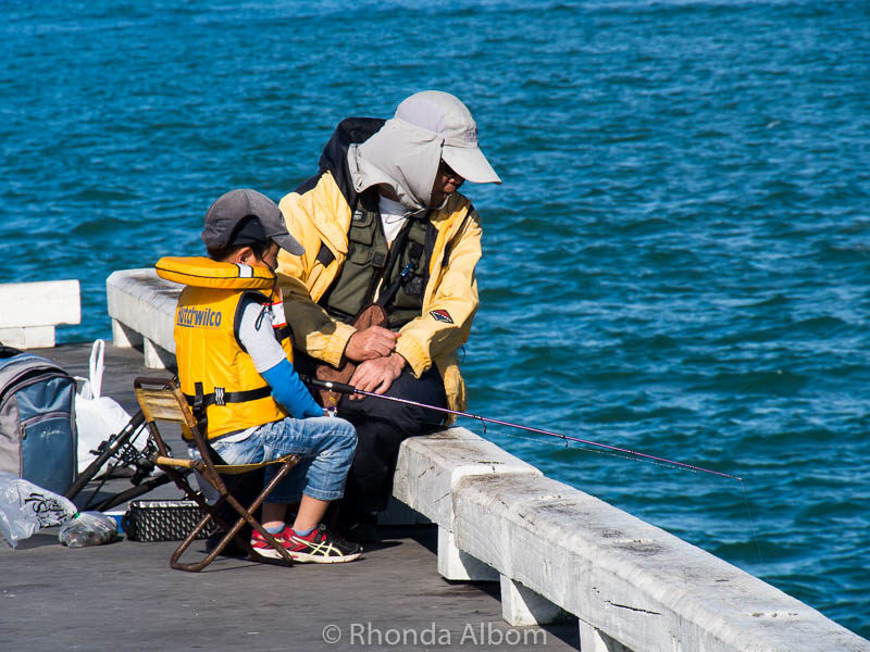 Learning to fish on Devonport Wharf in Auckland New Zealand