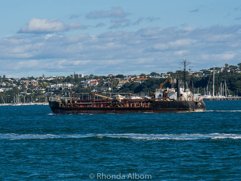 An industrial vessel seen from Devonport Wharf in Auckland New Zealand
