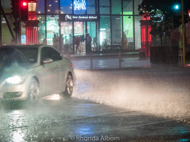 Driving on a rainy night in Auckland