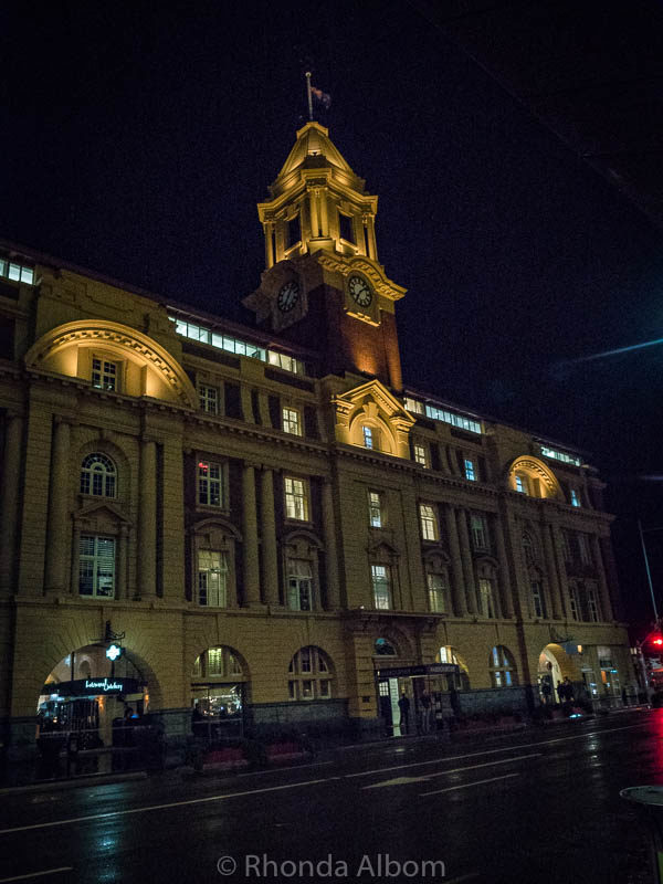 The Auckland Ferry Terminal at night. New Zealand