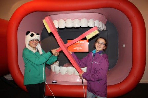 A tooth exhibit in the O2, London England giant toothbrush