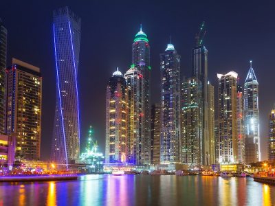 Dubai skyline at night highlights the challenge of trying to discover old and new Dubai in a day