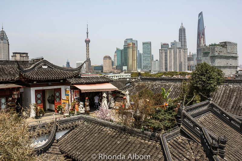 Shanghai impressions: Juxtaposition of Traditional and Modern 2 Looking down on Yu Yuan Garden and Bazaar