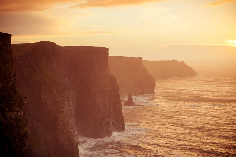 Cliffs of Moher at sunset, a highlight of an Irish road trip