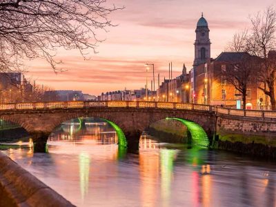 Driving around Ireland is charming villages and big cities like this shot of Dublin at sunset.