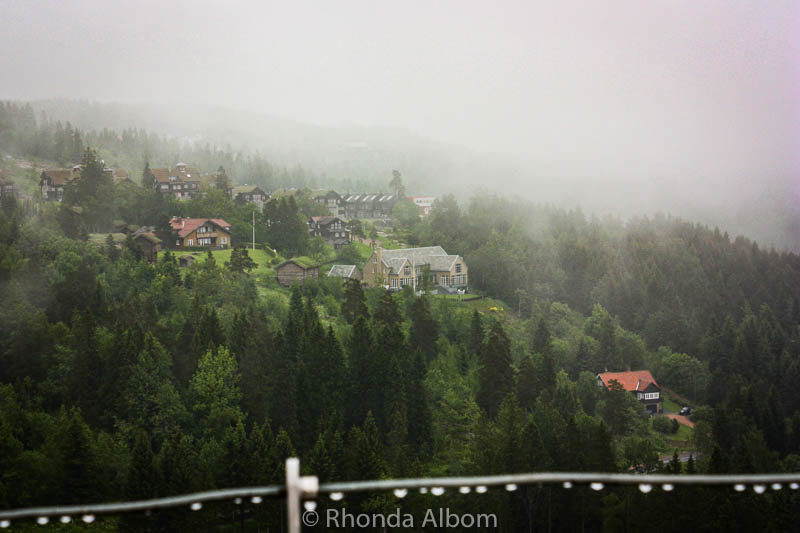 View in the fog Holmenkollen Ski Slope Museum. We had only one day in Oslo, Norway