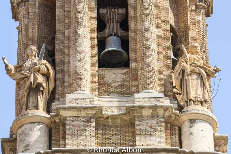 A closer look at the bells on La Seo's tower in Saragossa Spain