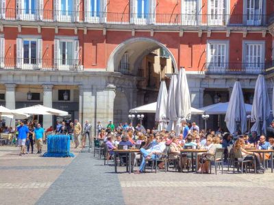 Outdoor eating in Plaza Mayor was one of our Madrid highlights.