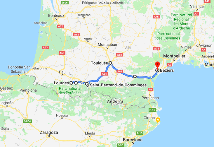 Pyrenees Road Trip: Quaint Towns from Lourdes to Béziers, France 2 France road trip itinerary map