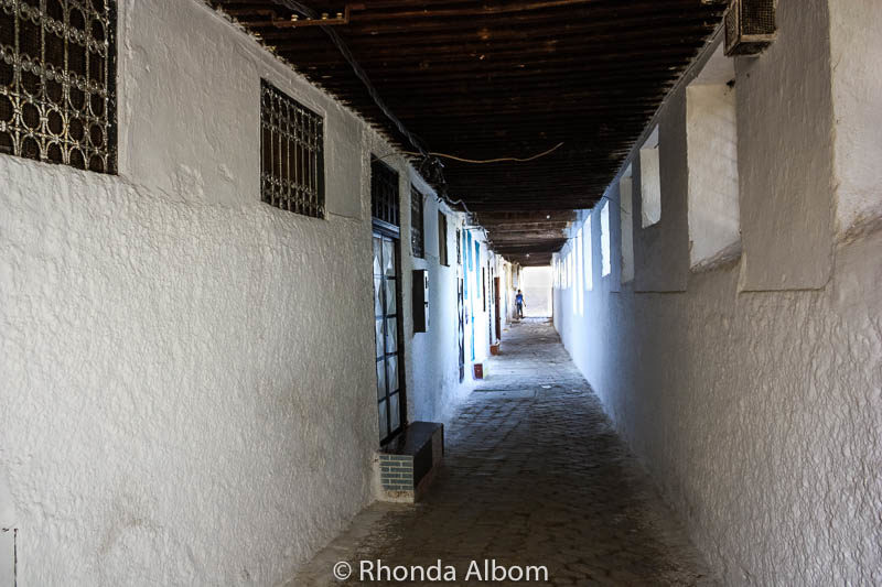 A Long hallway that overlooks the Jewish Cemetery in Fes Morocco