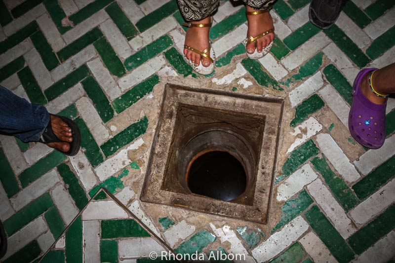 Looking down into the mikva bath at a synagogue in Fes Morocco