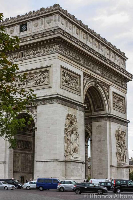 View of Arc de Triomphe from across the road in Paris, France