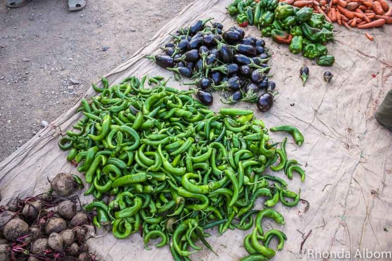 Traditional Moroccan Markets and a Donkey Parking Lot in Rissani 19 Vegetables at a Tradition Moroccan market in eastern Morocco near Rissani