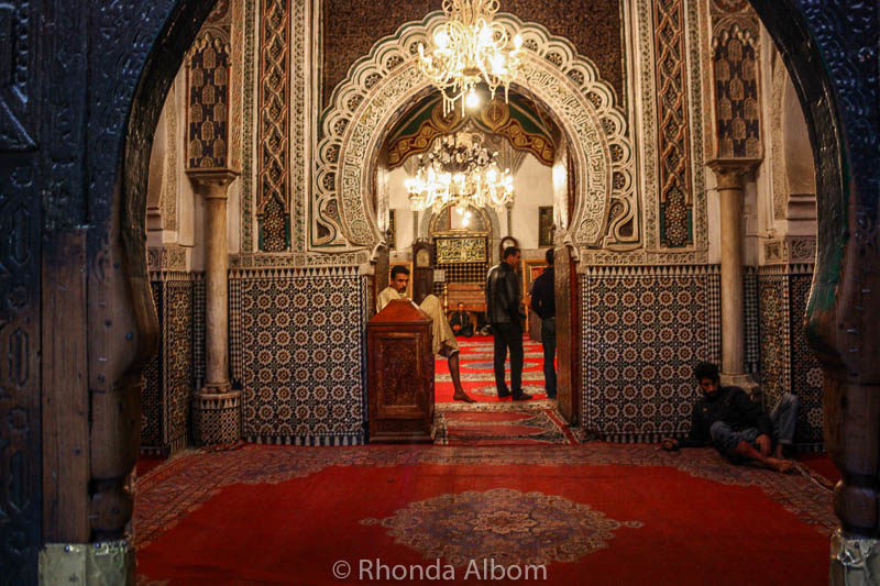 Moroccan Doors and Archways: Colourful Moorish Arches 9 Looking into a Mosque in Fes Morocco