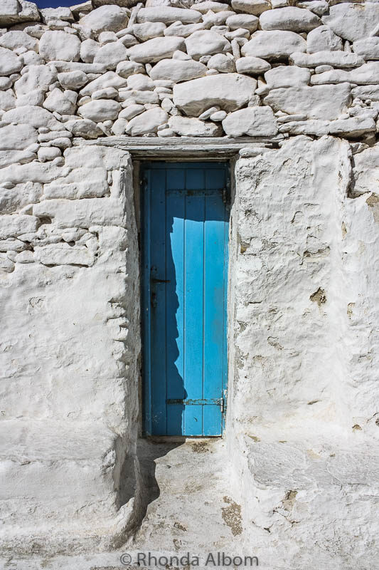 A closer look at the blue door in Mykonos Greece