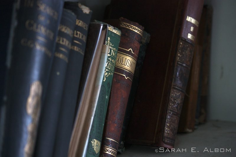 Books in Robert Stevenson's library in the Robert Louis Stevenson Museum in Samoa. Photo copyright ©Sarah Albom 2014