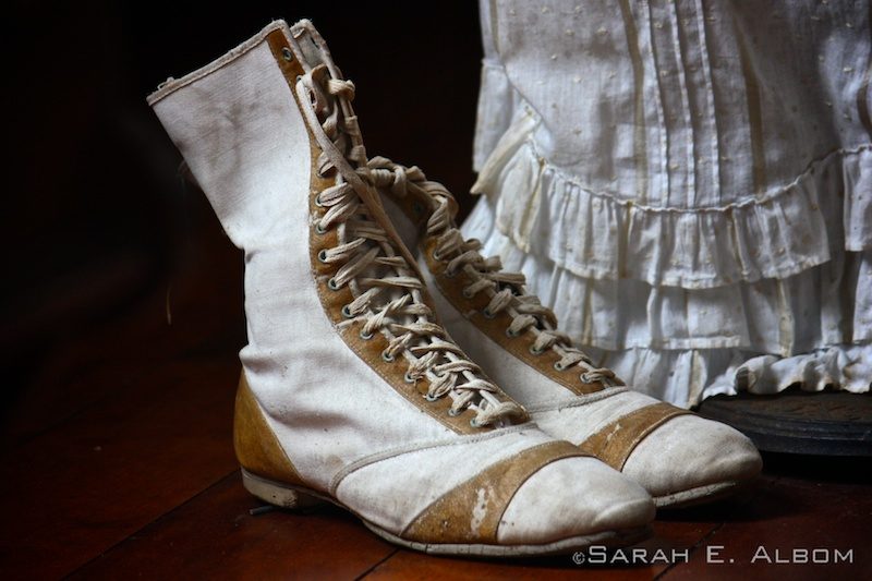 Some of Fanny Stevenson's shoes in the Robert Louis Stevenson Museum in Samoa. Photo copyright ©Sarah Albom 2014