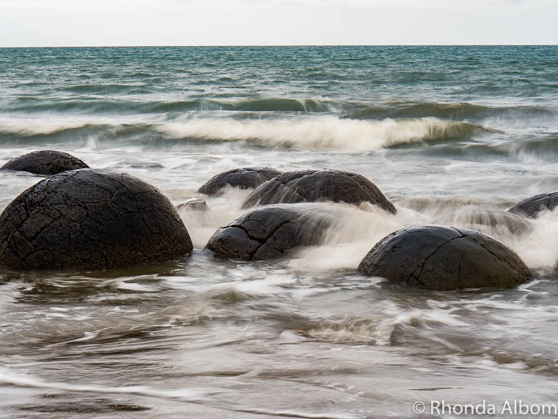 Moeraki Boulders - Legend or Science: Let's Solve this NZ Mystery 8 Moeraki Boulders at high tide on the South Island of New Zealand