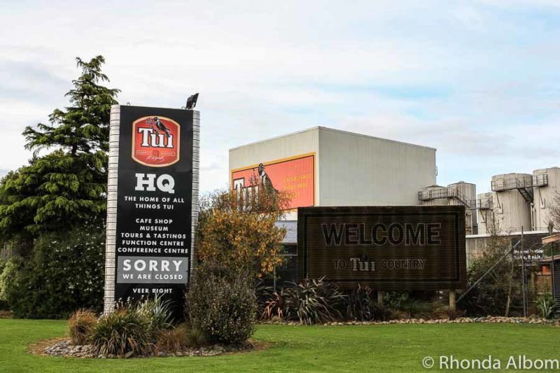 Closed sign at the Tui Brewery on the Mangatainoka River in the North Island of New Zealand.