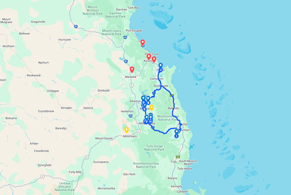 Cairns day trip to Paronella Park map