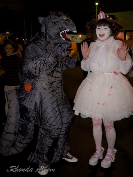 A dragon and a clown are among the costumed guests at Halloween at MOTAT