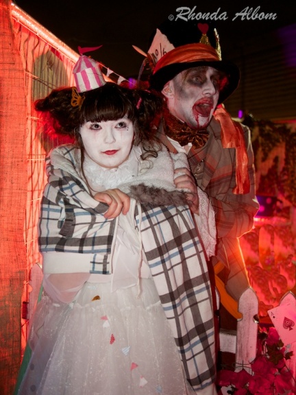 The Mad Hatter and a clown at MOTAT on Halloween in New Zealand
