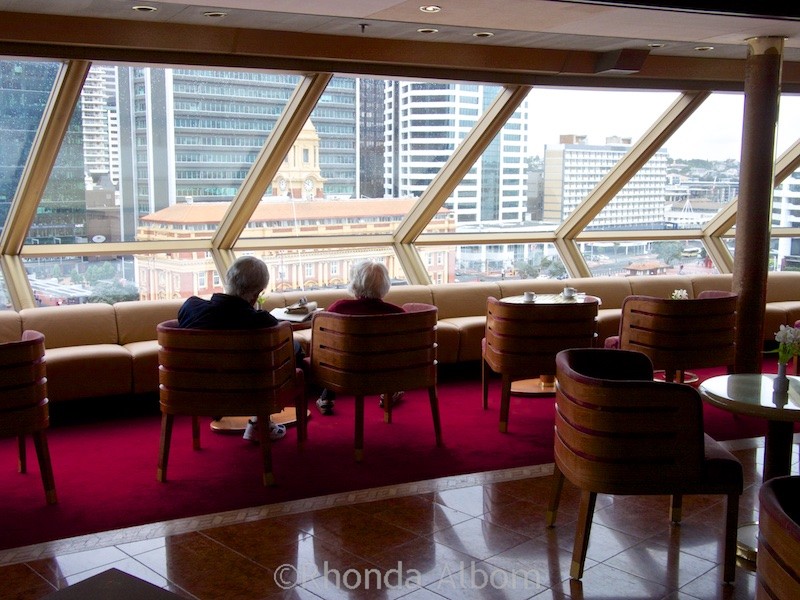 Oosterdam: Our Tour on a Mid-Sized Holland America Cruise Ship 6 Lounge at the front of the HAL Oosterdam.