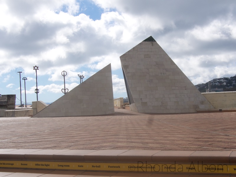 Sculpture represents the proportional size of the New Zealand's North Island, South Island, Stewart Island and Cook Straight
