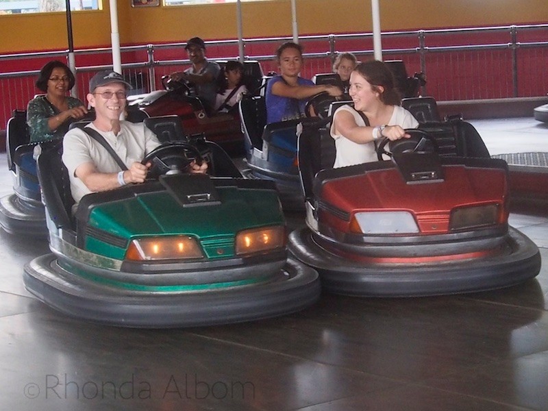 Enjoying the Dodgems at Rainbow's End Theme Park in Auckland New Zealand