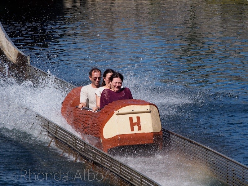 Exiting the Log Flume at Rainbow's End Theme Park in Auckland New Zealand