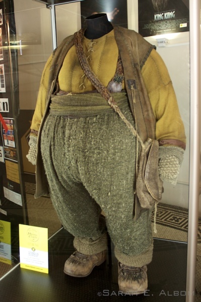 Bombur the dwarf from the Hobbit in Wellington, New Zealand. Since the dwarves were played by full-sized men, seeing their costumes in real life is actually a bit unnerving, as they are not only probably taller than you, but also extremely wide to help create the correct proportions of the dwarves. For more pictures about the Hobbit movie costume trail check out the original article at Albom Adventures.
