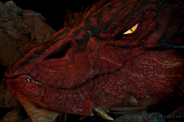 Smaug the dragon at the Wellington airport in New Zealand - Links at Hobbit Movie Costumes on Albom Adventures