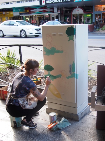 Auckland's K-Road is Street Art and Alternative Fun 2 Artist Tanija Jade paints on an electrical box on K Road in Auckland New Zealand
