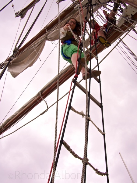 Climbing up the mast of the Breeze in Auckland, New Zealand