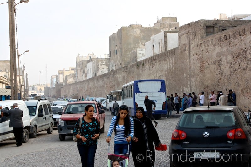 Traffic just outside the Medina wall in Essaouira Morocco
