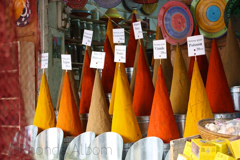 Colorful spices in Essaouira Morocco
