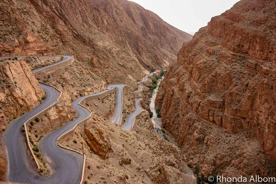 Winding road through Todra Gorge in Morocco