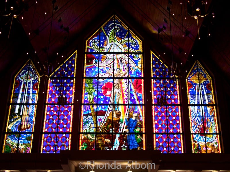 Stained glass window on back wall of Holy Trinity Cathedral in Parnell, Auckland New Zealand