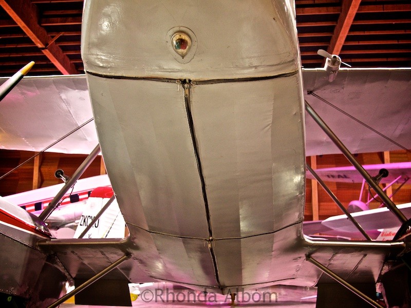 A plane with fabric and zipper exterior on display at he Aviation Display Hall of MOTAT in Auckland New Zealand