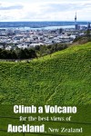The Auckland skyline seen from the Mount Eden Volcano, Auckland New Zealand.