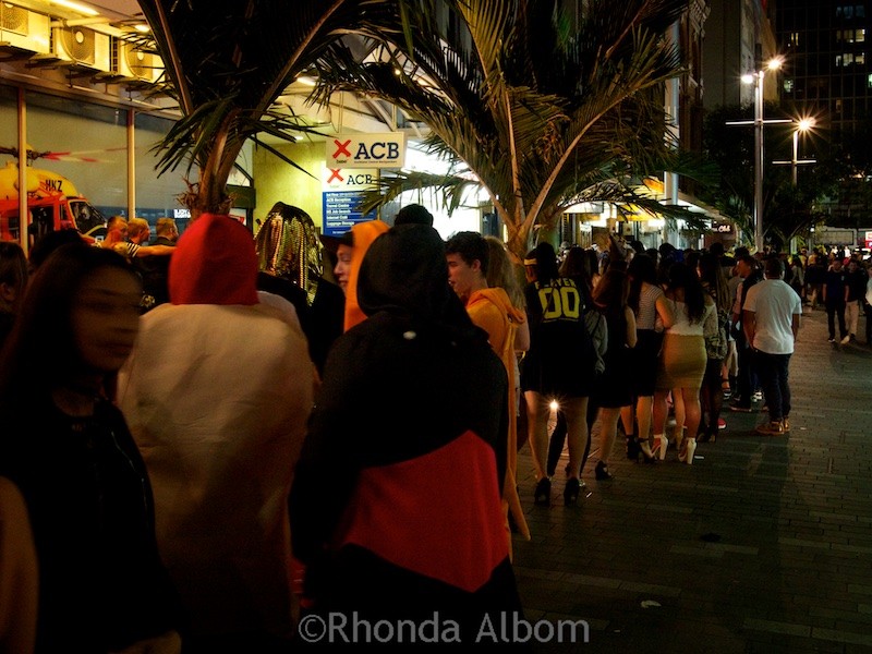 The queue at Bar 101 at about midnight on Halloween in Auckland New Zealand