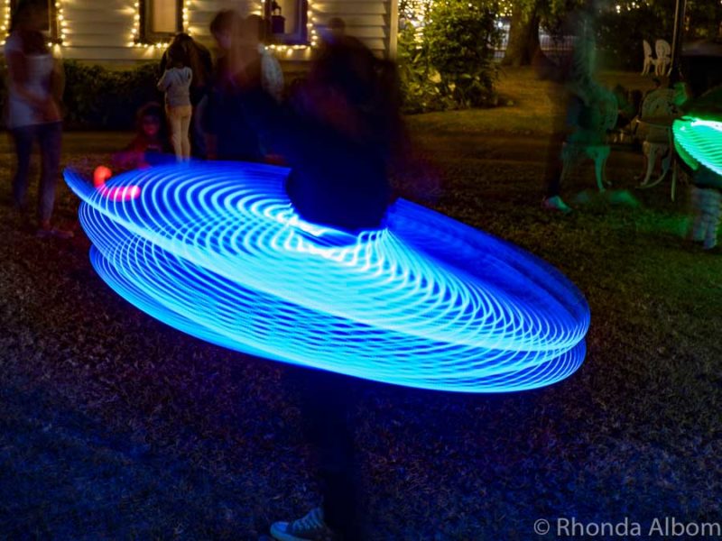 Lit up hula-hoops and poi at MOTAT in Auckland New Zealand