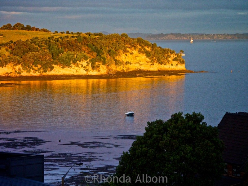 Golden hour on Okoromai Bay Auckland, New Zealand