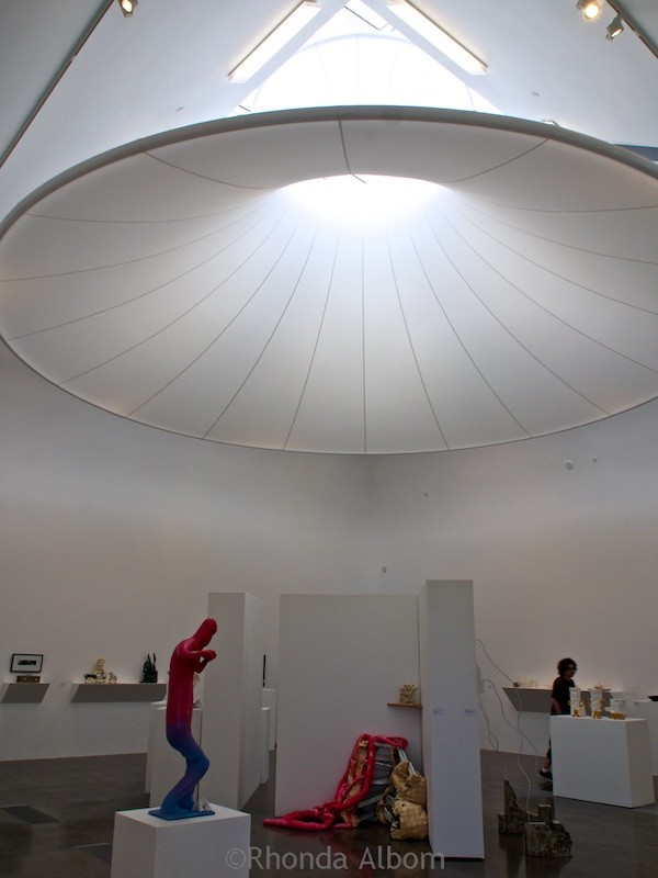 Hanging lantern to bring diffused light Inside Te Uru: Waitakere Contemporary Gallery in Titirangi, Auckland, New Zealand