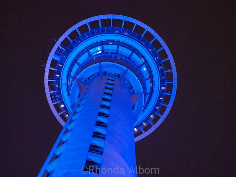Lit up in blue, checking the nightly colour is one of the many Sky Tower activities in Auckland New Zealand
